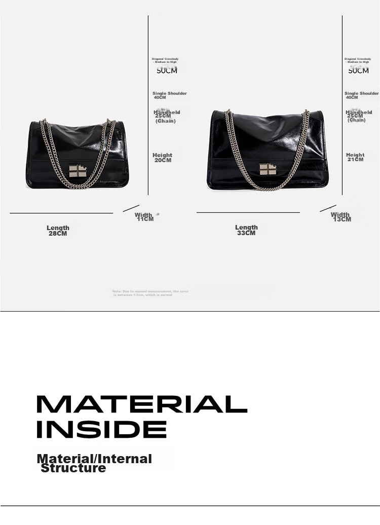 Ximuting Shaonianpai Cowhide Chain Tote Bag for Women, Large Capacity Shoulder Crossbody Bag, Girlfriend Gift, Deep Black Small Size 4