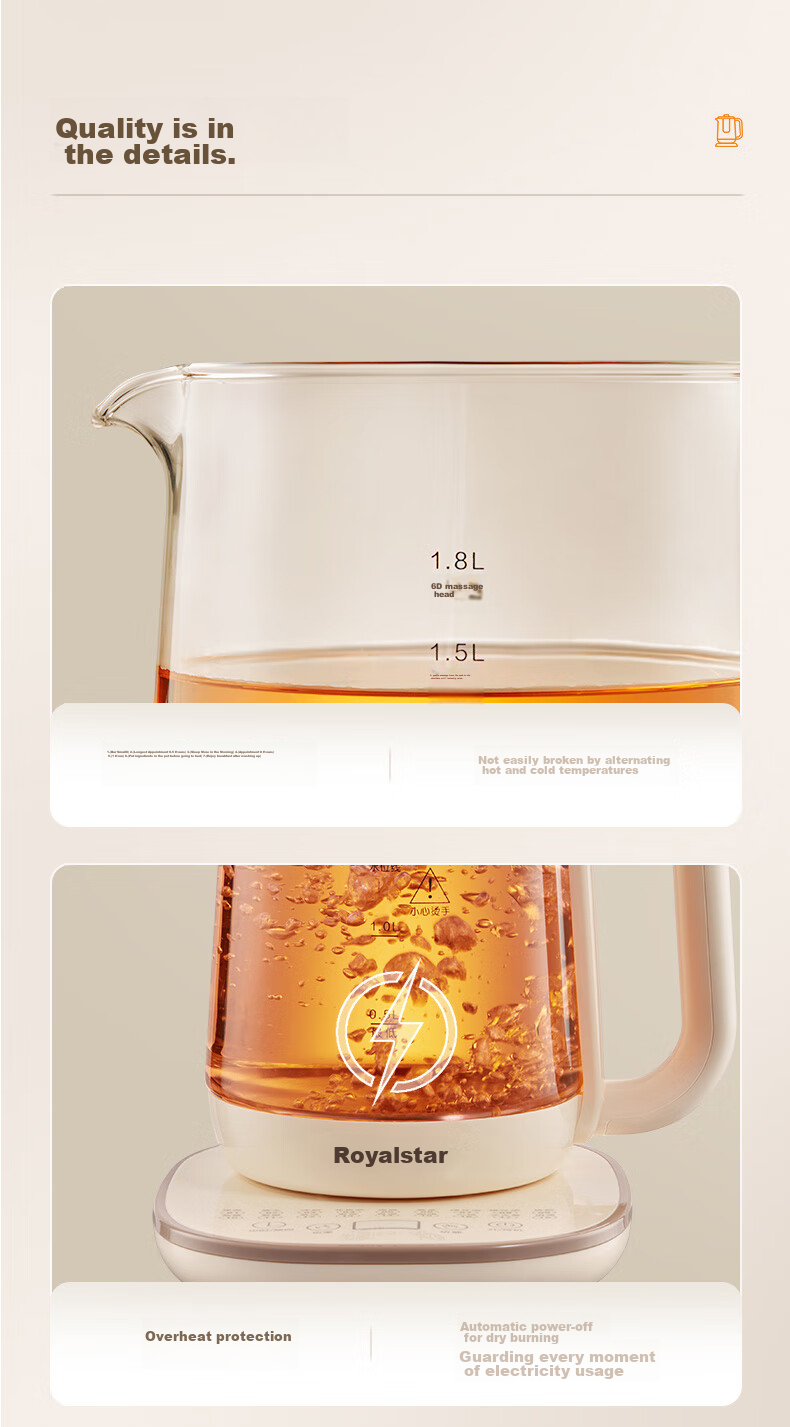 Royalstar Pure Titanium Health Kettle Constant Temperature Electric Water Boiler Office Home Tea Kettle Fully Automatic Insulated Integrated Flower Tea Kettle Latest Model YSH8086(Ti) 18