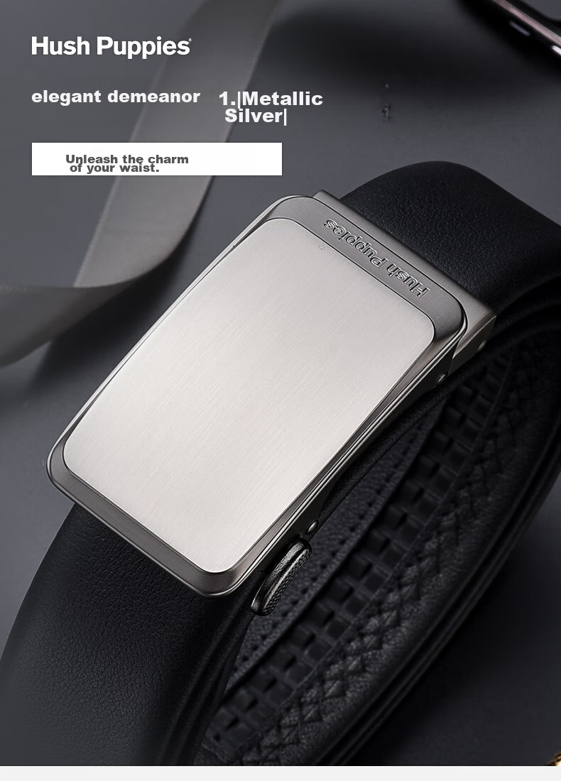 Hush Puppies Men's Genuine Leather Belt Casual Business Automatic Buckle Birthday Gift for Boyfriend and Father 1