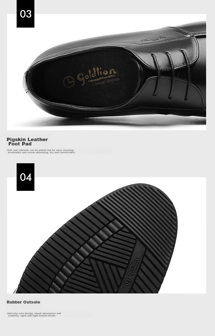 Goldlion Men's Shoes, Business Formal Shoes, Comfortable Breathable Wear-Resistant Simple Fashion Leather Shoes, 53371088201A-Black Size 39 14