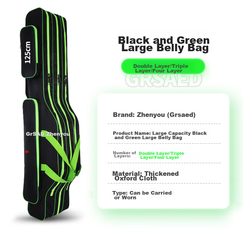 Grsaed Fishing Tackle Bag, Three-Layer 130CM Thickened Large Capacity Rod Case, Waterproof Platform Fishing Pole Bag, Hand Rod Bag, Black 21