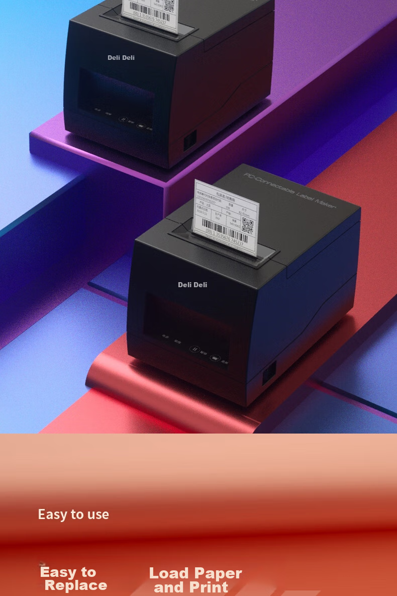 Deli DL-886A(NEW) Thermal Label Printer, Express Delivery Sticker Adhesive Cashier Takeout Receipt Barcode, Commercial 58MM Label And Receipt Dual-Use Printing, USB Versio 7