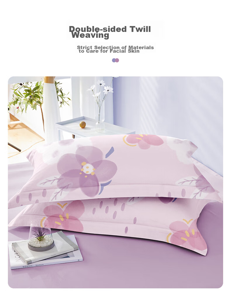 BEYOND Home Textile Pure Cotton Pillowcase Printed All-Cotton Pillow Cover, Double Pillowcase Floral Pattern (Purple), One Pair, 48*74cm 5