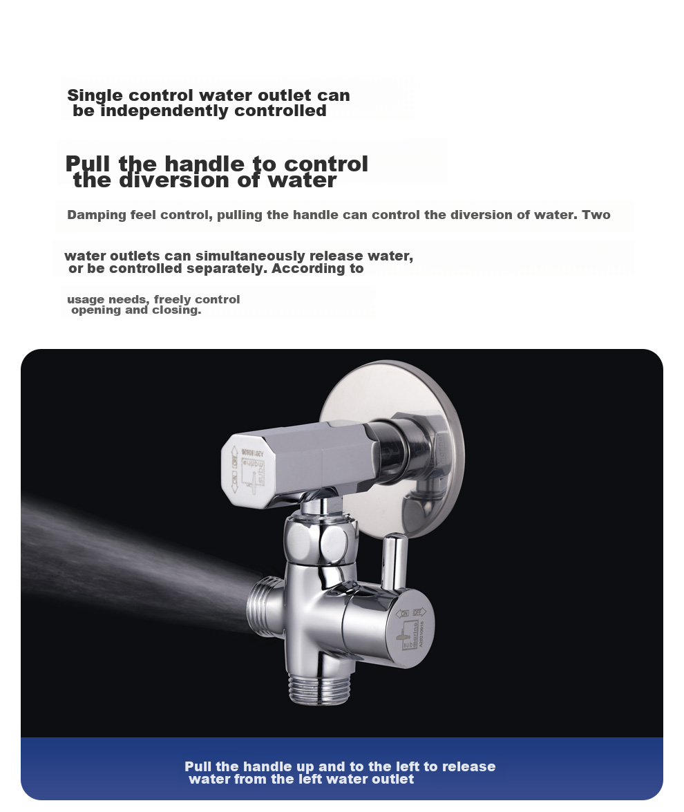 Submarine F306 Three-Way Water Distributor with One Inlet And Two Outlets, Angle Valve, Splitter, 1/2 Inch Connector, Main Body, Copper Plated with Switch 9