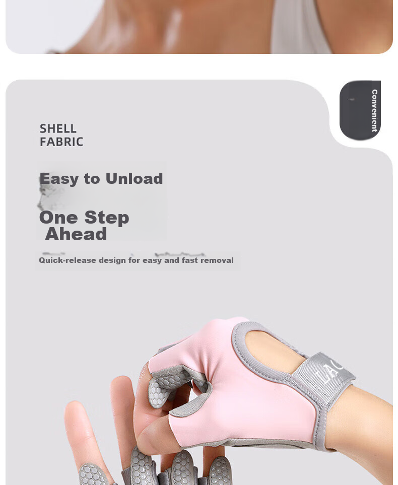 LAC Fitness Gloves for Women, Sports Barbell Dumbbell Cycling Half-Finger Breathable Palm Protection Silicone Non-Slip Quick-Release 8