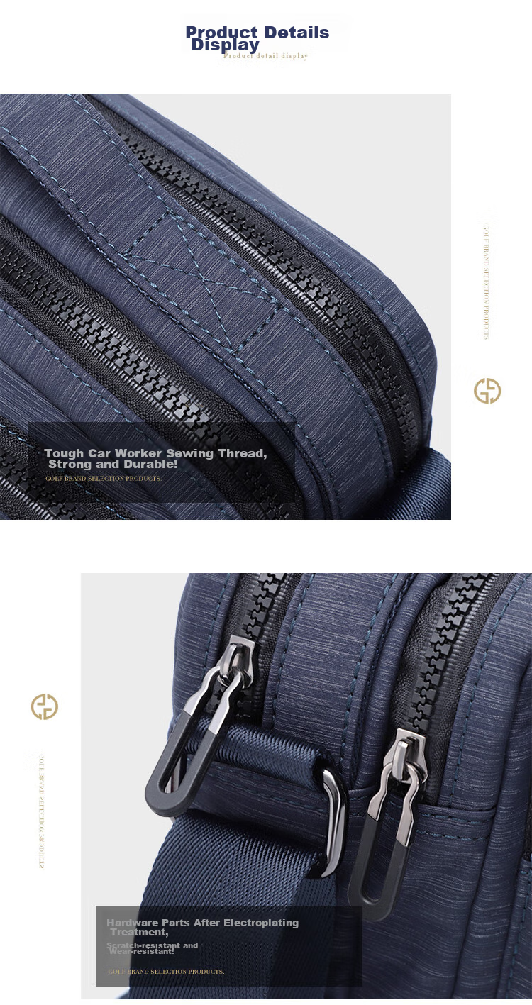 GOLF Nylon Shoulder Bag, Large Capacity Messenger Bag for Men, Multifunctional Crossbody Bag, Model 5I396466J, Blue-Gray Color 14