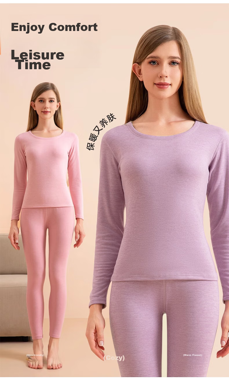 LangSha Women's Thermal Underwear, New Autumn And Winter 2026 Collection, Cashmere And Silk Blend, 7A Antibacterial Round Neck, Warm Base Layer Top And Bottom Set 15