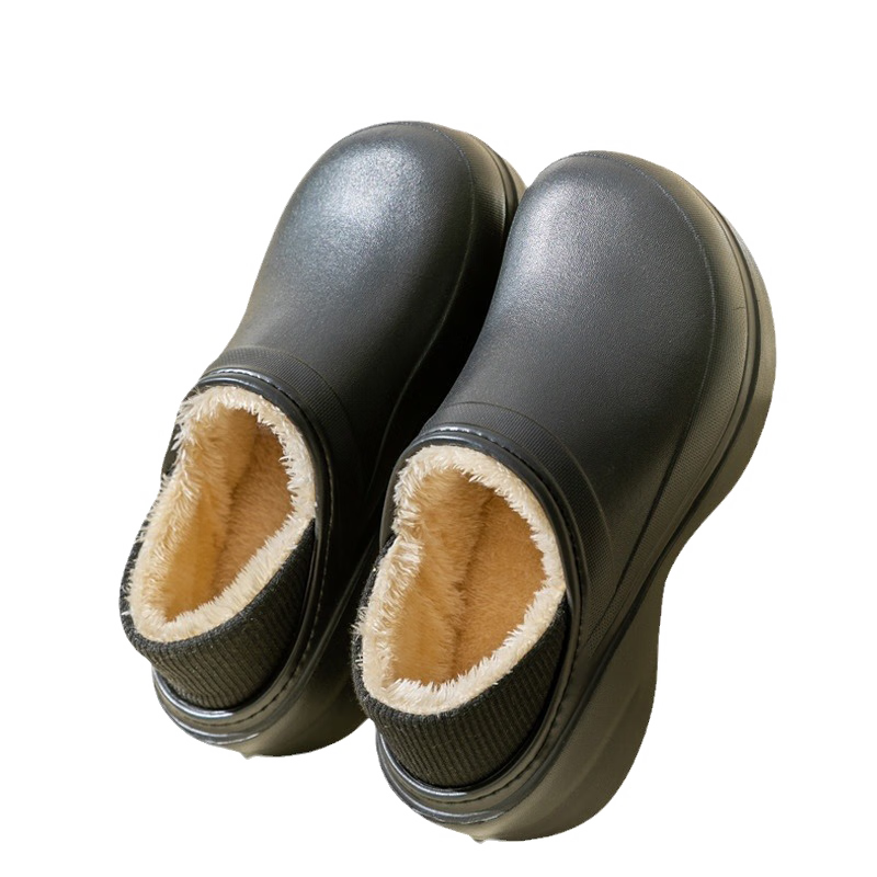 GUOLUOFEI Thick-Soled Cotton Slippers with Heel, Women's Autumn And Winter Warm Indoor Waterproof Non-Slip Outdoor Wear, Beige, Size 38-39