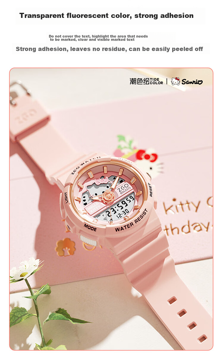 Hello Kitty Student Watch for Female Middle And High School Students, Dual Display Sports Digital Watch with Waterproof Luminous Function, Children's Watch Sanrio 6