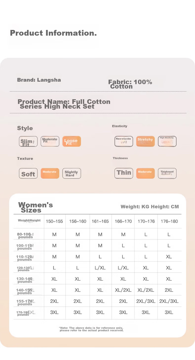 LangSha Middle-Aged And Elderly Women's Autumn Underwear Set with Mid-Neck Collar, Windproof, Warm, Pure Cotton, 7A Antibacterial, Heat-Generating Thermal Underwear 10