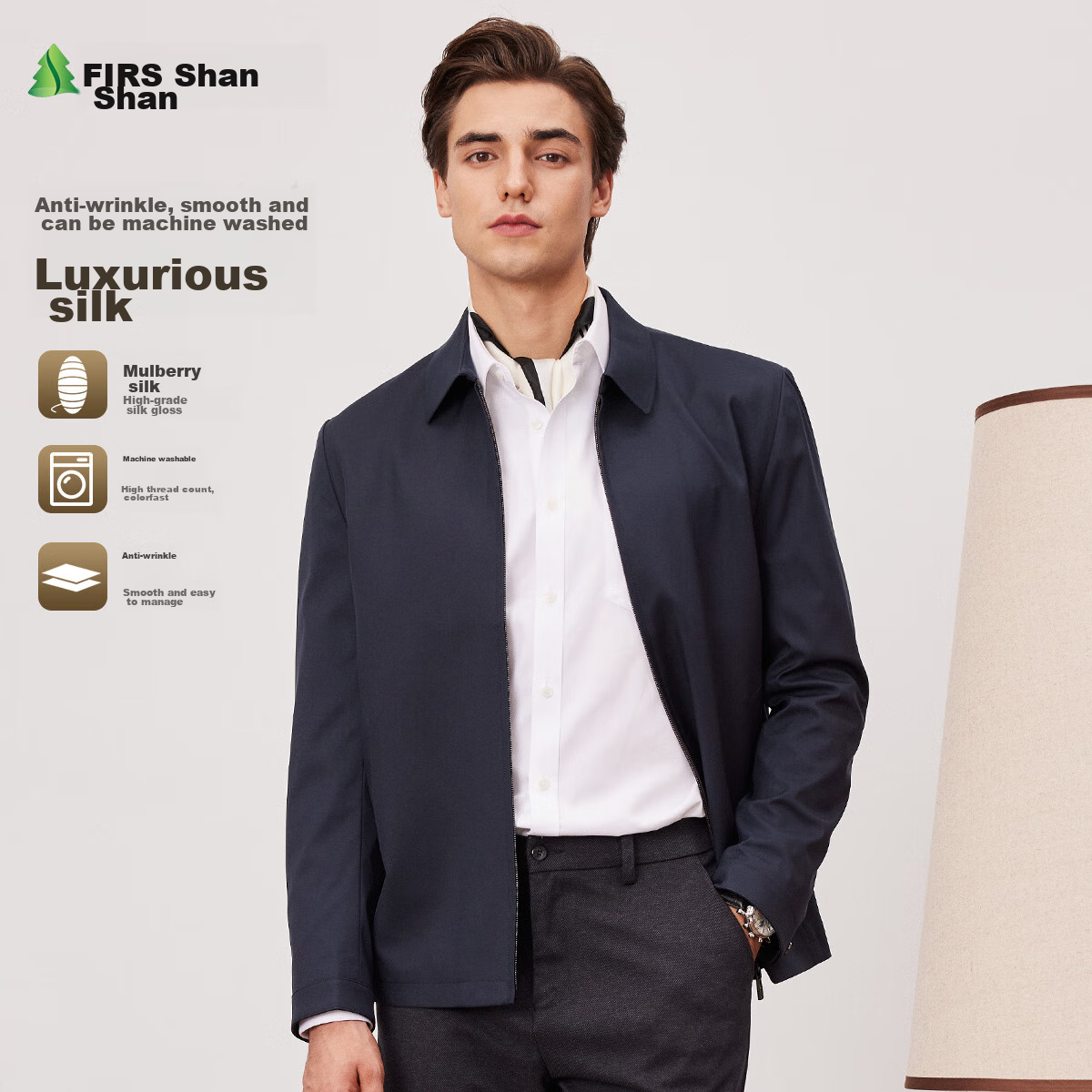 FIRS [Light Luxury with Mulberry Silk] High-End Executive Jacket for Men, New Spring And Autumn Style, Middle-Aged And Elderly Dad's Outerwear, Men's Clothing