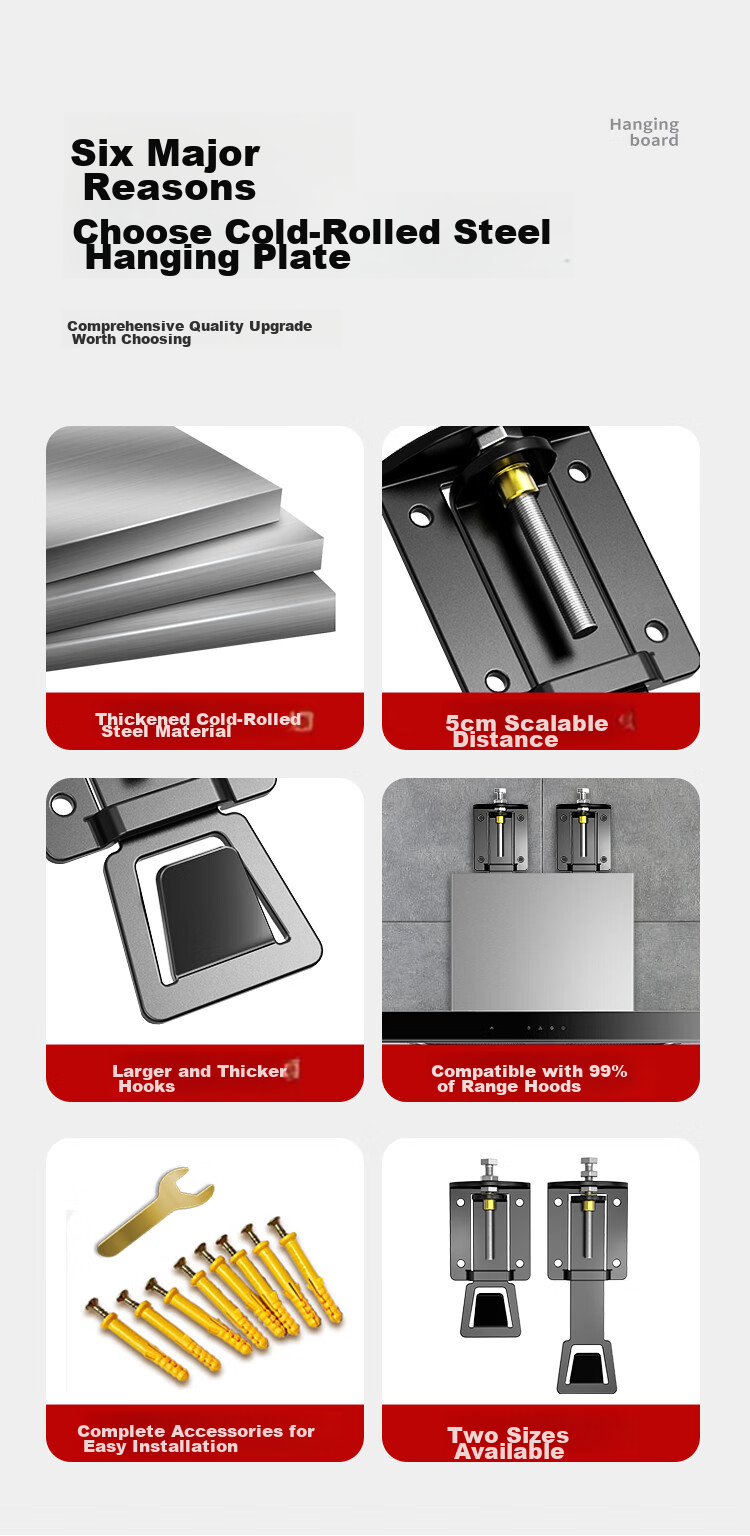 ProPre Range Hood Lifting Hook Installation Bracket Adjustable Universal Floating Mount Plate Thickened Universal Top-Suction 7-Shaped T-Type Extended Range Hood 3