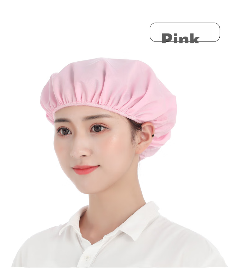 Pinzhide PTH020 Women's Work Cap, Dust-Proof Breathable Hooded Elastic Hygienic Kitchen Chef Hat for Factory Workshop, Washable Cotton, White, 2-Pack 11