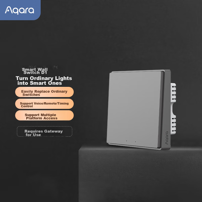Aqara Smart Switch D1 Single Button with Neutral Wire, Integrated with Mijia APP/iOS HomeKit, Mountain Gray