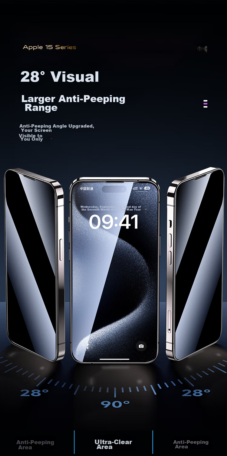 BIAZE [28° Privacy Screen Protector 2 Pieces] Tempered Glass Film for IPhone 15 Pro, High-Definition Anti-Peeping Anti-Fingerprint No White Edge Glass Front Film JM877 5