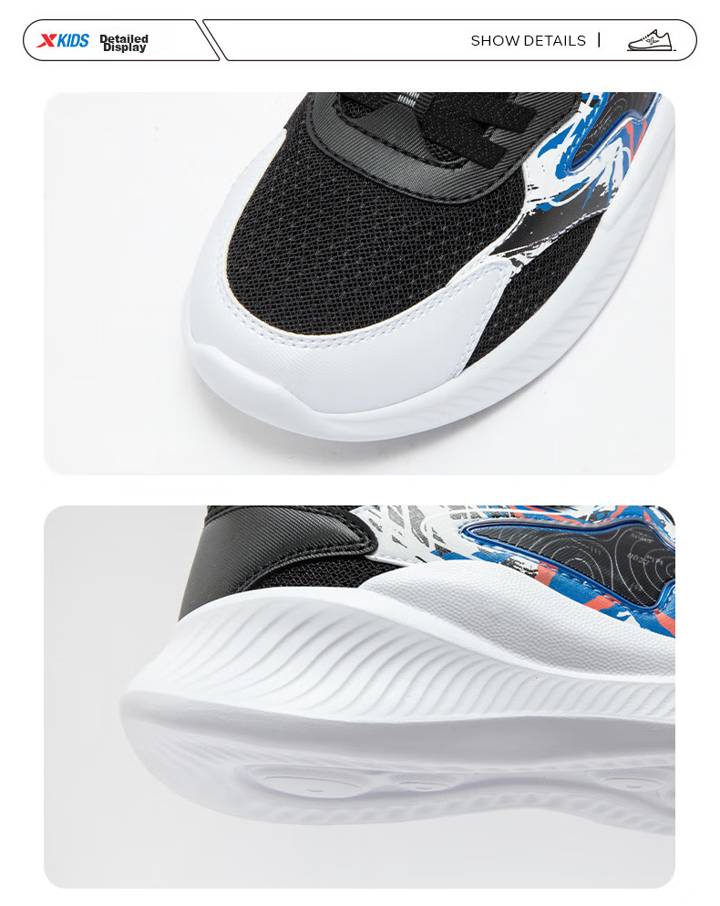 XTEP Children's Shoes, Boys' Big Kids' Velcro Fashionable Sports Running Shoes, Sail White/black/aurora Green, Size 38 26