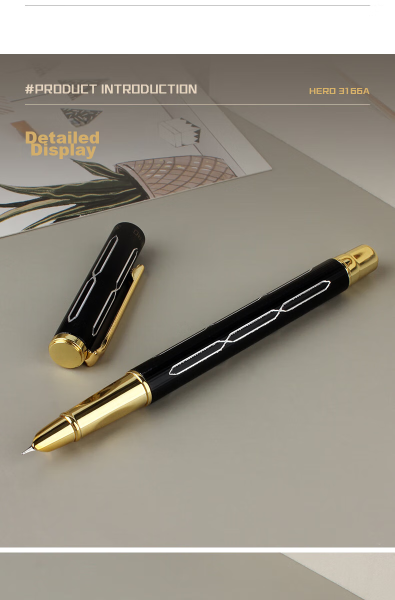 HERO 369 Erasable Steel Nib Iridium Student Fountain Pen with 10 Ink Cartridges, Fine Nib, Qingmei Zhujiu Design 8