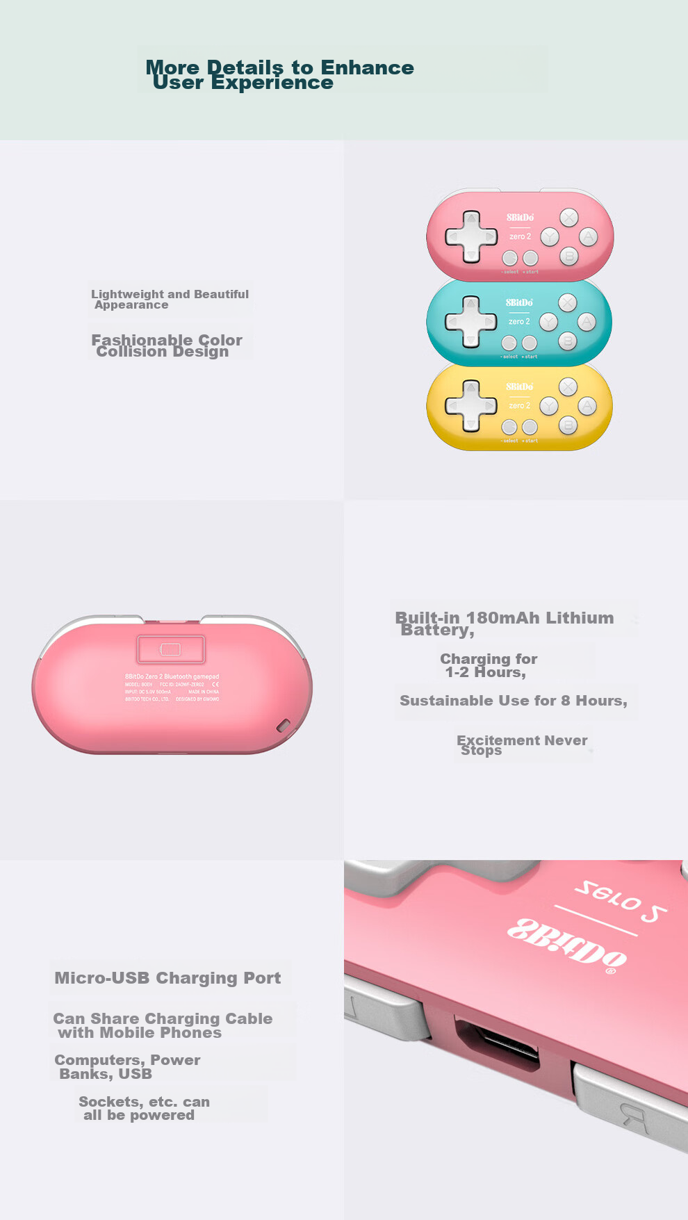 8BitDo Zero2 Mini Game Controller, Anki Shortcut Tool, Drawing Shortcut Assistant, Wireless Mobile Switch Game Console Steam, Cherry Blossom Pink 9