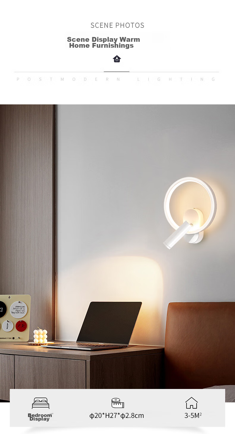 Dengling Wall Lamp, Full Spectrum Eye Protection LED, Bedroom Bedside Reading Light, Rotating with Spotlight, Modern Minimalist Lighting Fixture 11