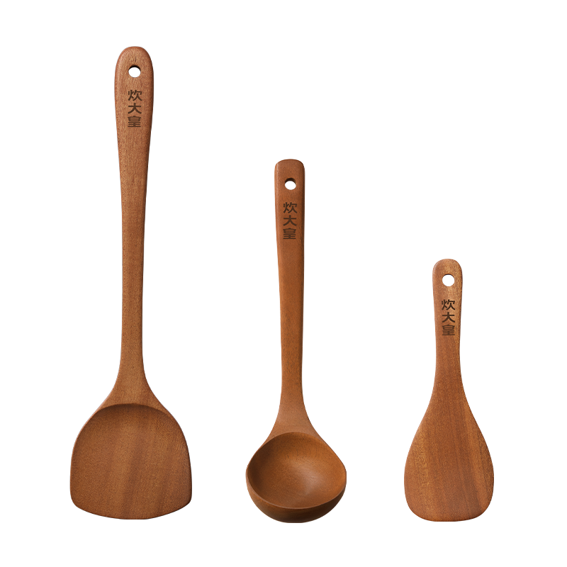 COOKER KING Ebony Wood Spatula, Soup Ladle And Rice Scoop Set, Non-Stick Pan Special Wooden Cooking Spatula And Ladle Three-Piece Set