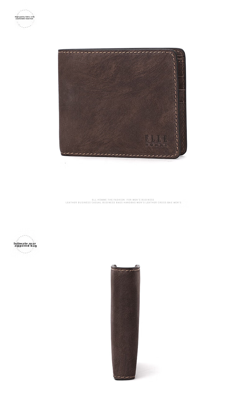 ELLE HOMME Men's Short Wallet, Top-Grain Leather Multifunctional Billfold, Two-Fold Money Clip 3920, Birthday Gift for Me 7