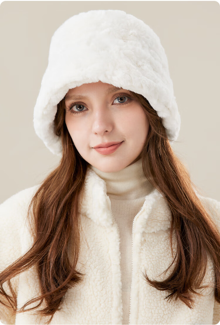 JIUMU Faux Rabbit Fur Warm Fisherman Hat, Autumn And Winter Face-Slimming Bucket Hat, Versatile Bucket Cap, Winter Hat, Windproof And Cold-Resistant Hat for Wome 12
