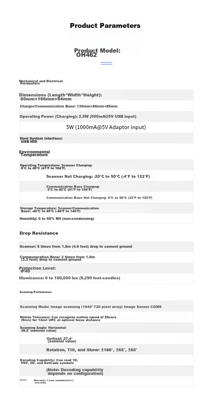 Honeywell Wireless Barcode Scanner, Barcode Scanner, Barcode, QR Code Scanner, Mobile Screen Code Scanner, Logistics Supermarket Pharmacy Barcode Scanner, OH462 White 15