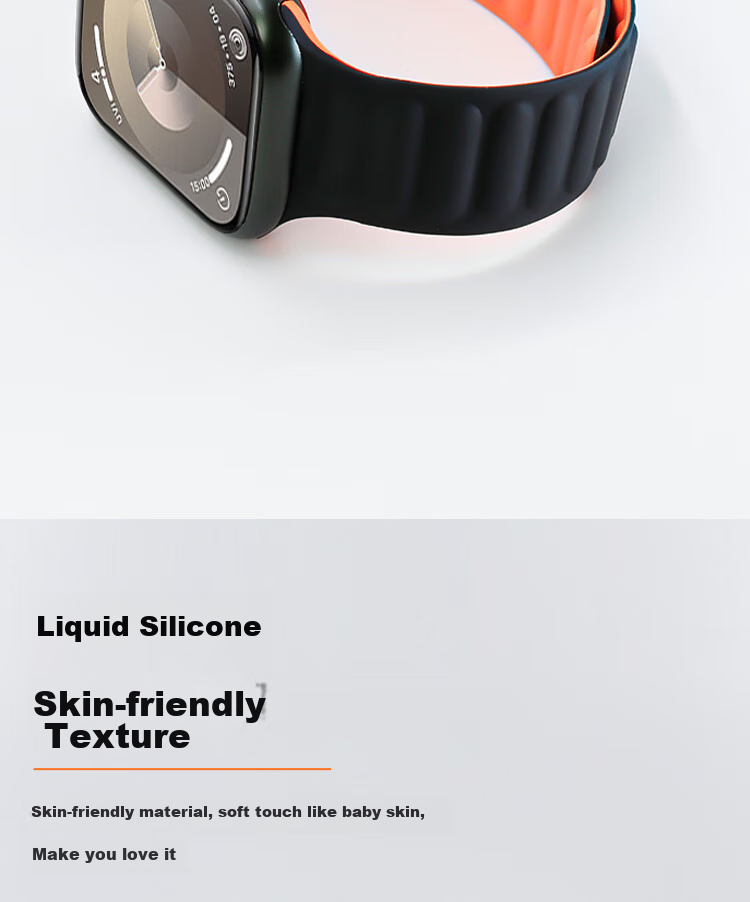 ESCASE Apple Watch Band Compatible with Apple Watch Series 11 49mm, Magnetic Liquid Silicone Strap, Skin-Friendly Breathable Lightweight Design, Orange 4
