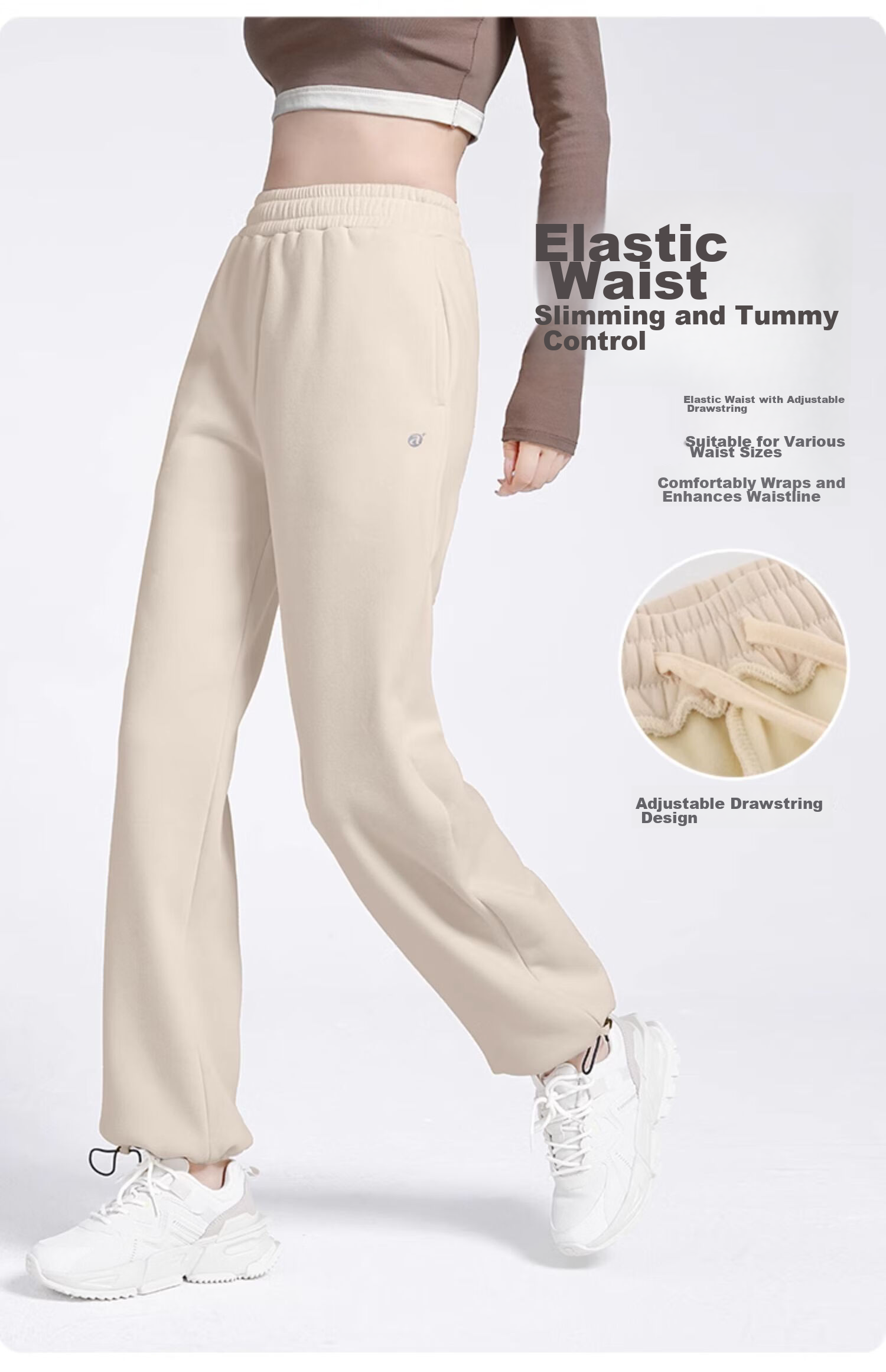 CAMEL Fleece-Lined Thickened Women's Loose Straight-Leg Pants for Running And Yoga Sweatpants Y23CY05013 Light Floral Gray S 4