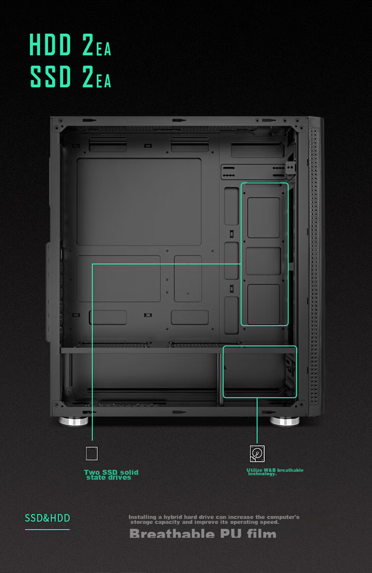 Huntkey GS500C Black Case (Side Panel Window/ATX Motherboard Support/Wide Gaming PC Case/Long Graphics Card Support/Black Cable Management/Gold-Stamped Feet) 15