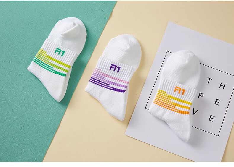 Taan Badminton Socks with Thick Terry Bottom, Sweat-Absorbing And Breathable Sports Socks, Mid-Calf Women's Socks T178, White And Orange Color, 3 Pairs Per Pack 5