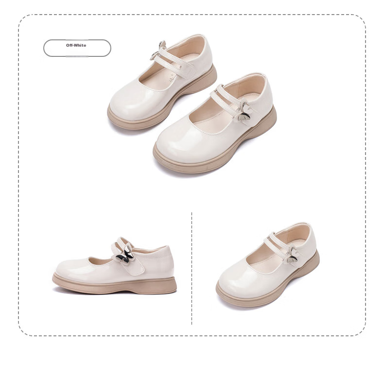 Follow Me Girls' Leather Shoes, Children's Princess Shoes, Versatile School Performance Shoes, Square-Toe Flats, Beige, Size 33 17