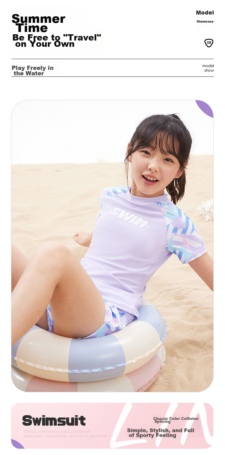 Li-Ning Children's Swimsuit, Girls' Two-Piece Set, Youth Breathable Hot Spring Swimwear 7112, Pink, Size 160 10