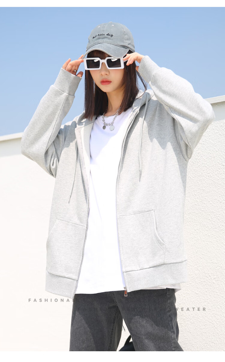 Jeanswest Hooded Sweatshirt for Women, Spring And Summer Zip-Up Cardigan, Loose-Fitting Simple Korean Style Casual Sports Jacket, Milk White, Size M 18