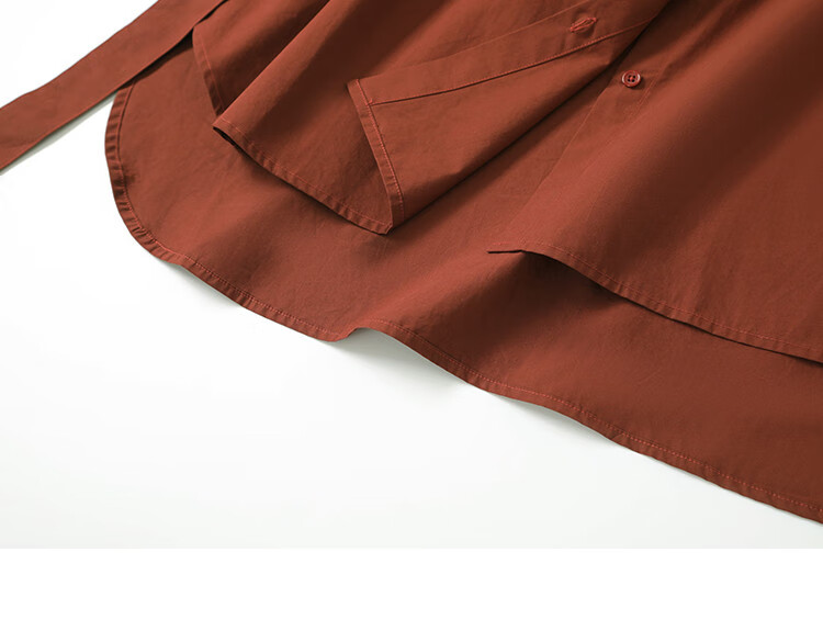 Dme Vintage Shirt Dress with Tie Waist, Niche Design, Loose-Fitting Slimming Dress, Rust Red, S 13