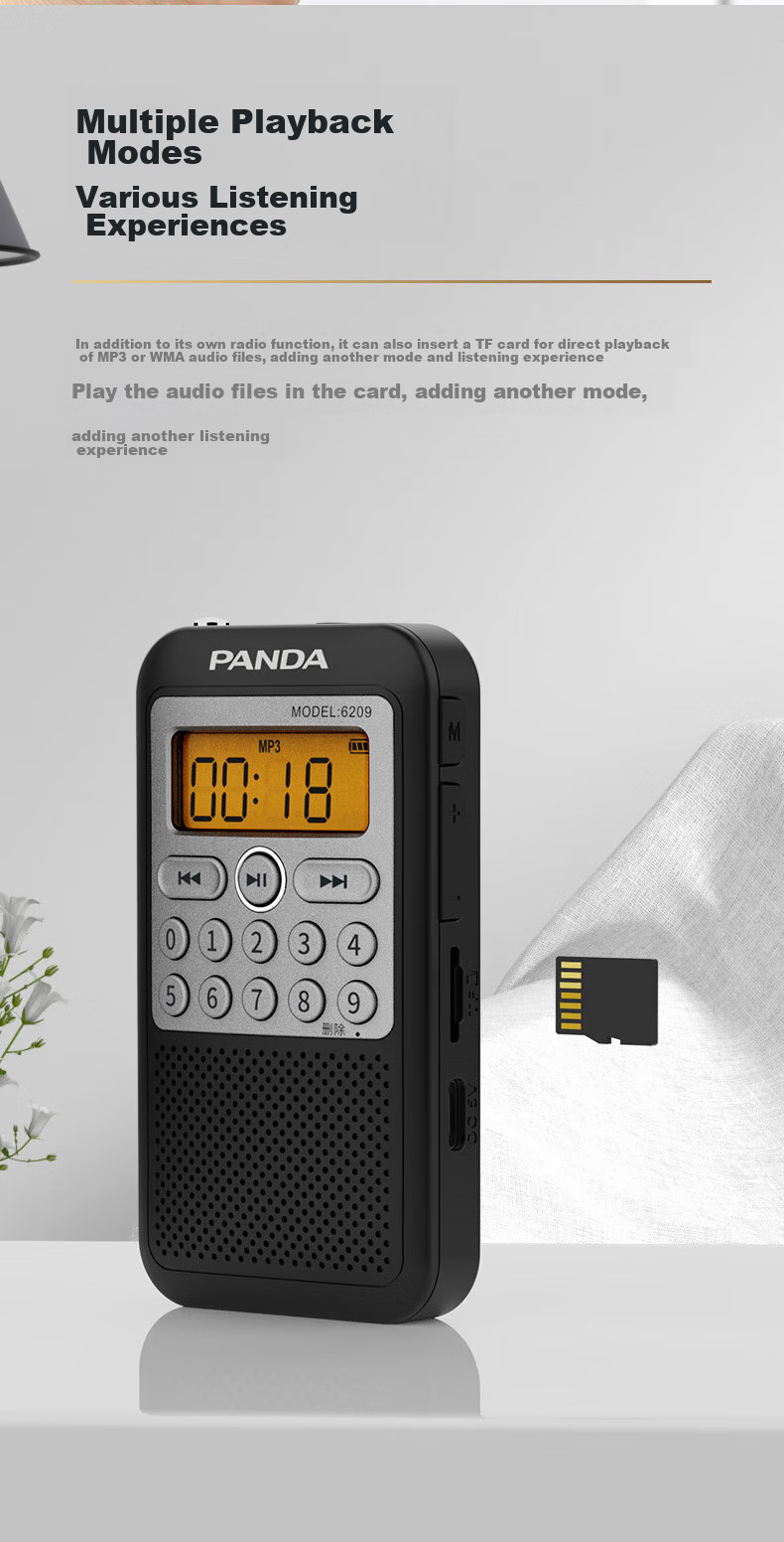 Panda 6209 Mini Radio, Full Band Portable, Card-Insertable, Elderly Gift, Rechargeable Semiconductor Stereo Broadcast 6