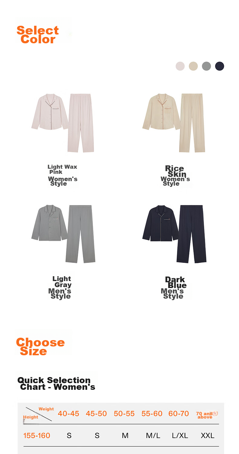 NEIWAI Orange Label [Good Lying Series] Couples' Pajama Cotton Sleepwear Set for Men And Women, Non-Pilling Breathable Loungewear 14
