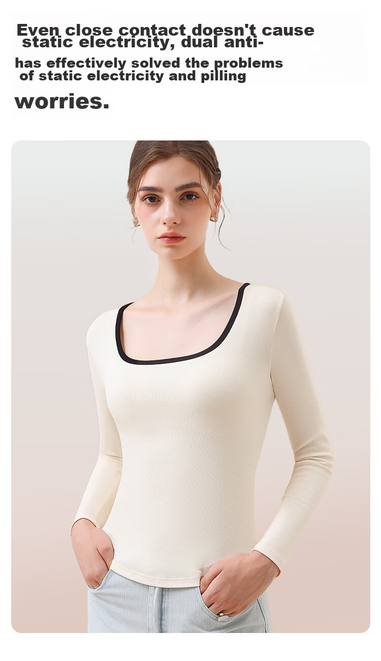 MiiOW Women's T-Shirt, U-Neck Design, Contrasting Colors, French Style, Striped Pattern, New 2026 Model, Slim-Fit Base Layer Top for Wome 10