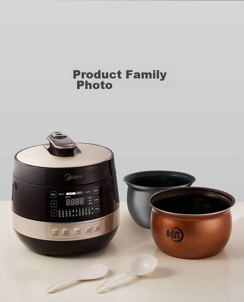 Midea Electric Pressure Cooker High-Pressure Pot One-Touch Exhaust Household Rice Cooker Smart Large Capacity Double Inner Pot Multifunctional Scheduled Timer Removable Lid MY-C5841G 16