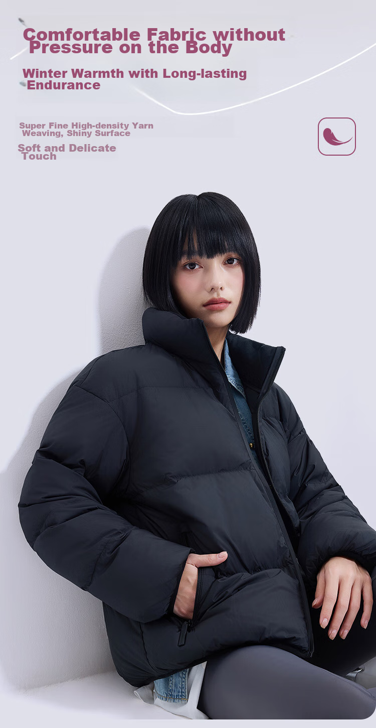 JD Original down Jacket for Women, Spring And Autumn Puffer Coat, New Year Battle Robe Outerwear, Stand-Up Collar Short Style, Cloud Purple Color, XL Size 7