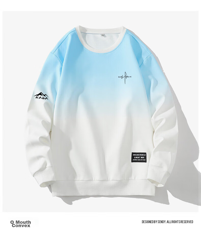 NASA MARVEL Sweatshirt for Men, Spring And Autumn T-Shirt, Round Neck Top, American Style Sports Trendy Gradient Loose Undershirt, White And Blue, M Size 7