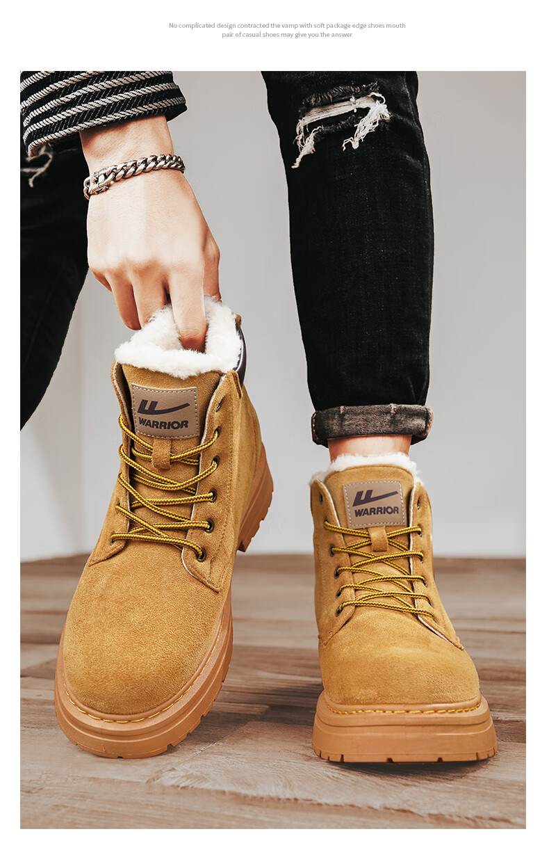 Huili Men's Martin Boots, 2025 Autumn And Winter New Style Men's Hiking Fleece-Lined Snow Boots, Warm Cotton Shoes, Khaki, Size 41 12