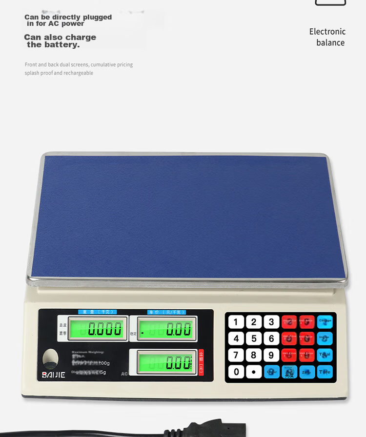 BJ Electronic Pricing Scale, Electronic Weighing Machine, Commercial Food Scale, Grocery And Fruit Electronic Scale, 30KG Flat Surface 8