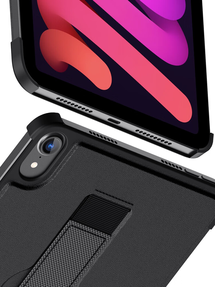 ESCASE IPad Mini 7 Case, IPad Mini 6 Protective Cover, Handheld Apple Tablet Computer, Apple Cooling Stand, Slim Shockproof Extendable Elastic Band - Black 11