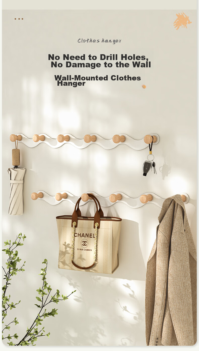 Bahainiao Door Hook Hanger, No Drilling Required, Clothes Hanger for Over The Door, Storage Rack, Row-Linked Hooks, Strong Load-Bearing Capacity 1