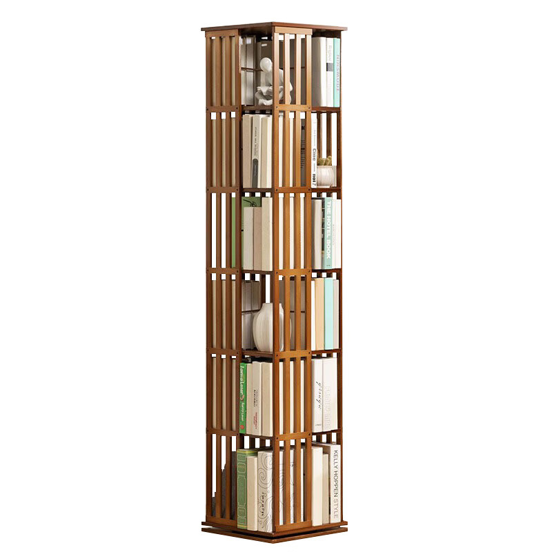 ANERYA Rotating Bookshelf Nan Bamboo 360-Degree Floor Multi-Layer Simple Storage Rack Student Organizer Tea Color 6 Layers