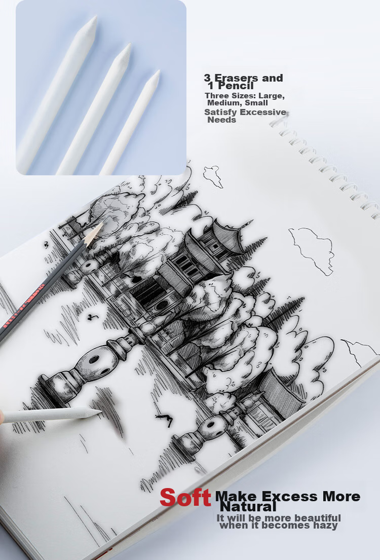 Transon White 3-Pack Paper Eraser Pencil, Xuan Paper Sketching Paper Eraser Pencil Correction Pencil Smudge Pencil for Art Sketching And Exam Preparatio 10