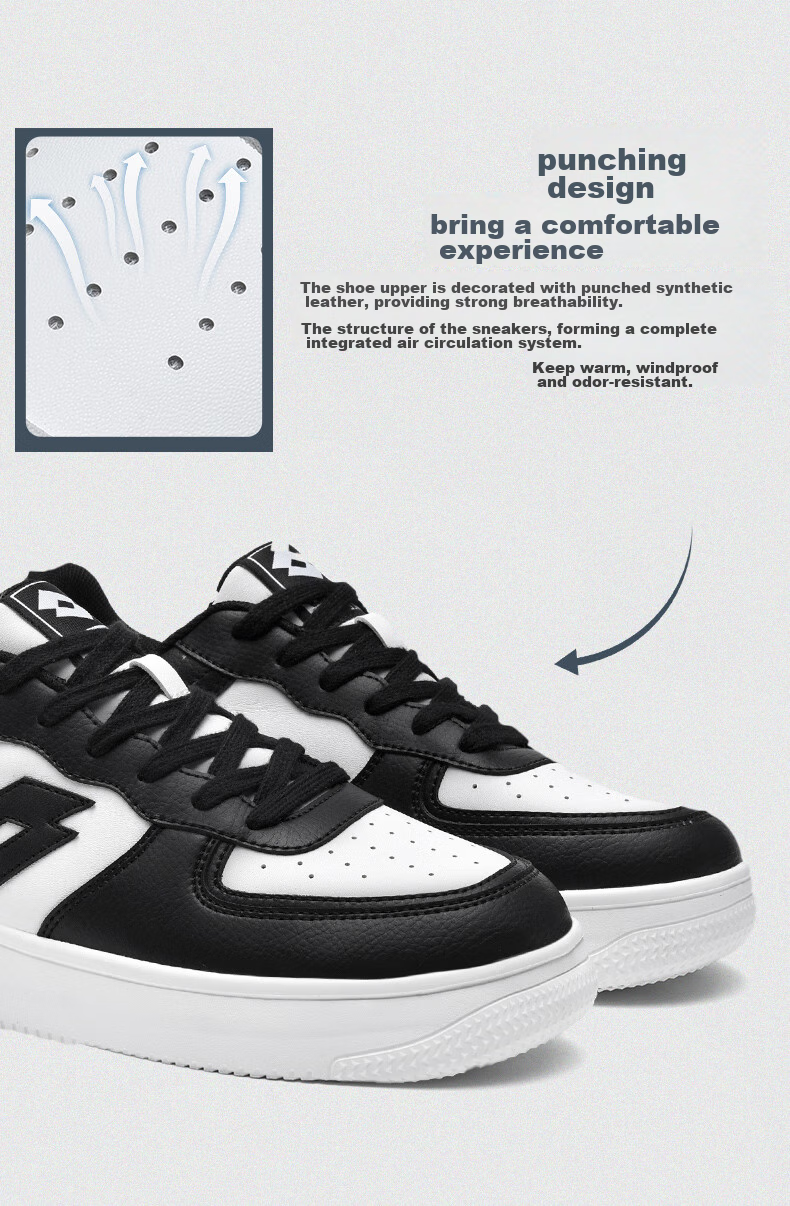 LOTTO Men's Skateboard Shoes with Shock Absorption And Rebound, Soft-Soled Lightweight Versatile Low-Top Casual Sneakers 8035 White/black 41 7