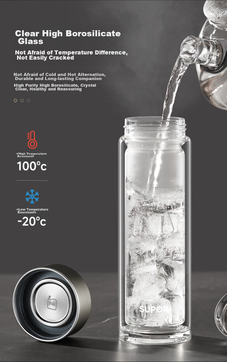 SUPOR Pure Titanium Tea Infuser Double-Layer Glass Cup Tea Water Separation Titanium Tea Cup Gift for Men and Women Birthday Gift Box 4