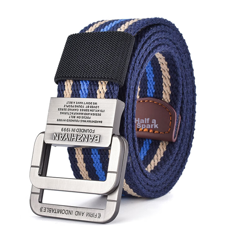 HALFEEL Men's Canvas Belt with Double Buckle, Simple Korean Style, Unique Youth Student Military Training Belt, Gift Idea 12
